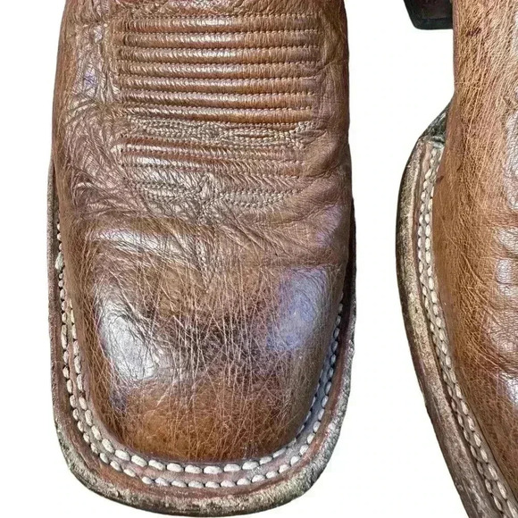Lucchese Smooth Ostrich Brown 9 1/2 D Square Toe - Picture 4 of 12